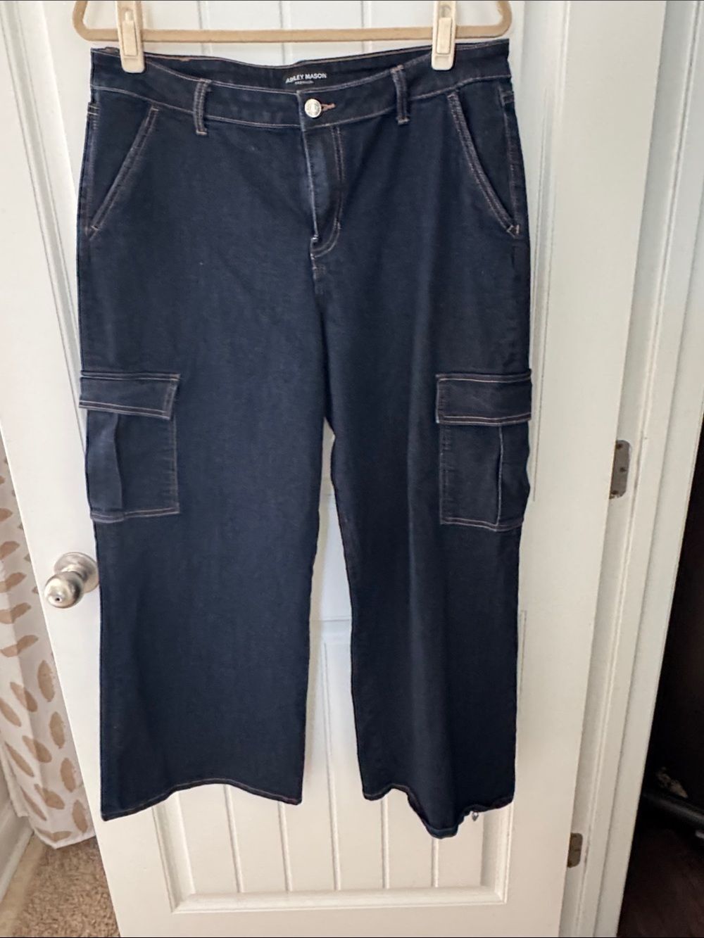 Ashley Mason Dark Blue Wide-Leg Cargo Jeans